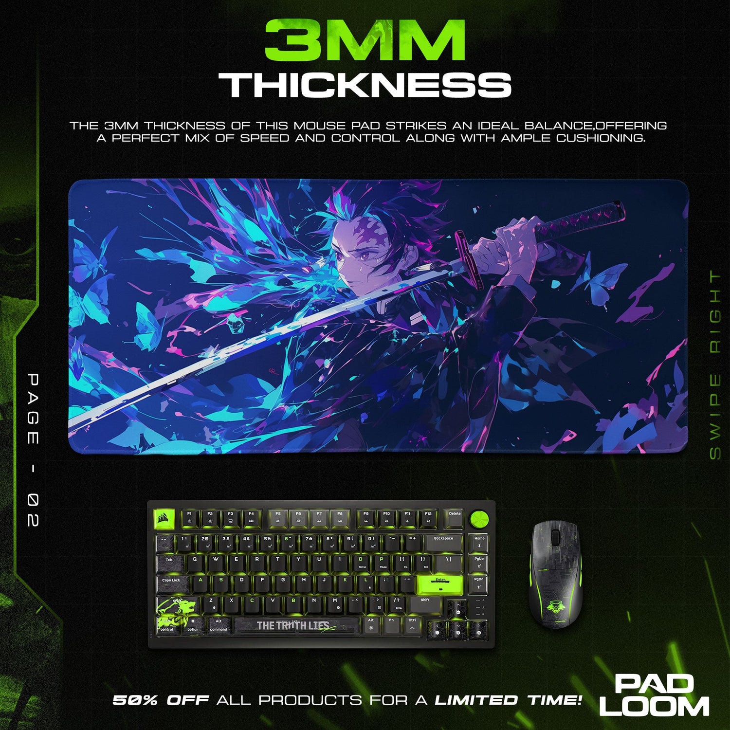 Demon Slayer Tanjiro Water Flow Mouse Pad, Anime Desk Mat Padloom