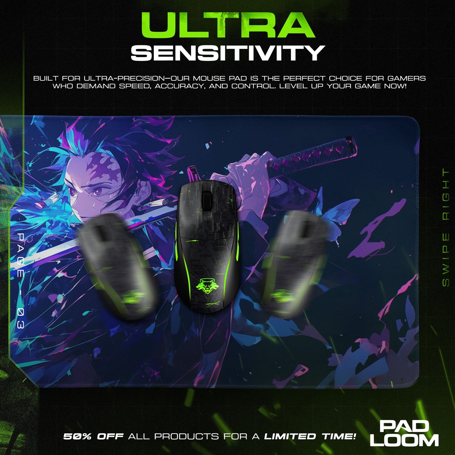 Demon Slayer Tanjiro Water Flow Mouse Pad, Anime Desk Mat Padloom