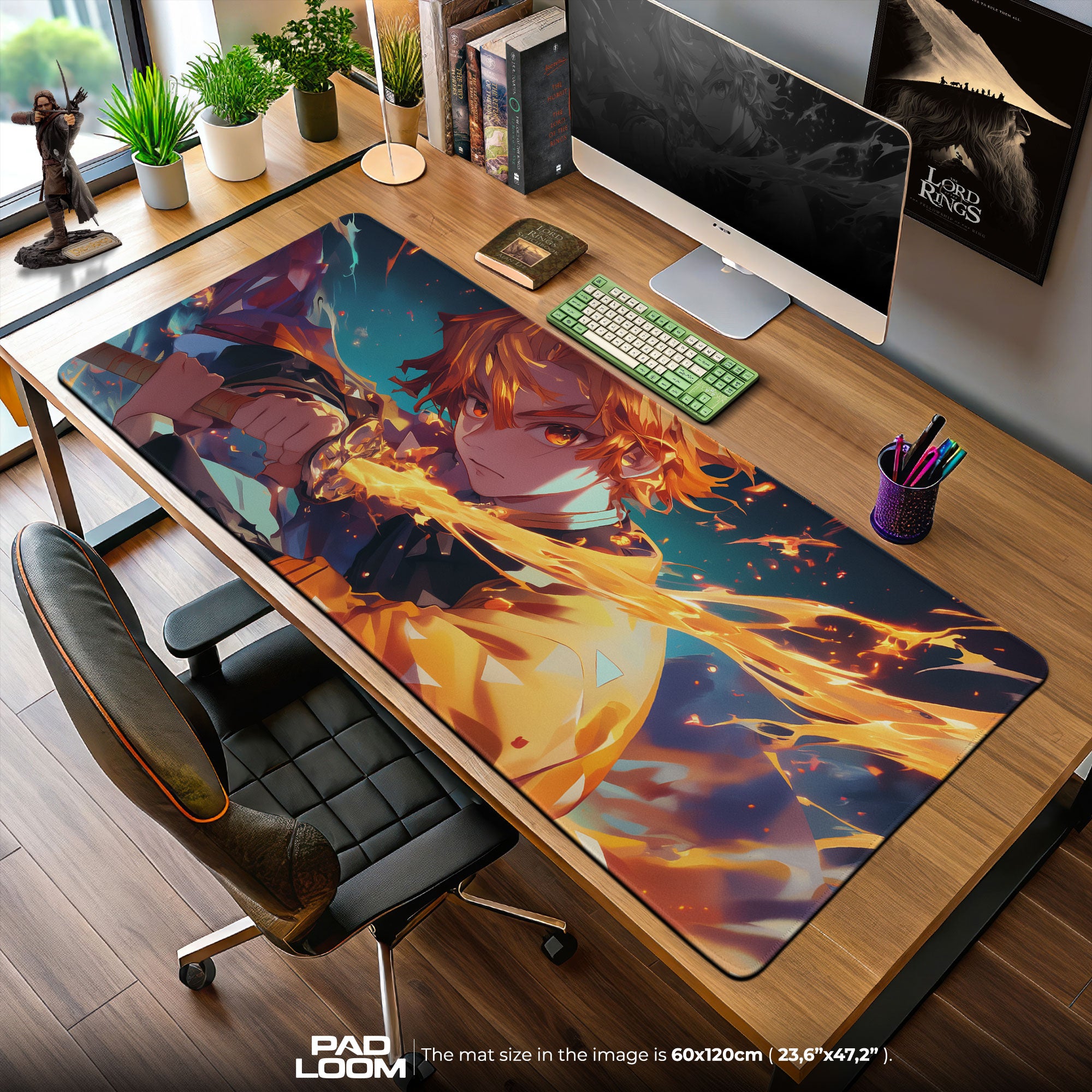 Demon Slayer Zenitsu Flame Strike Mouse Pad, Anime Desk Mat