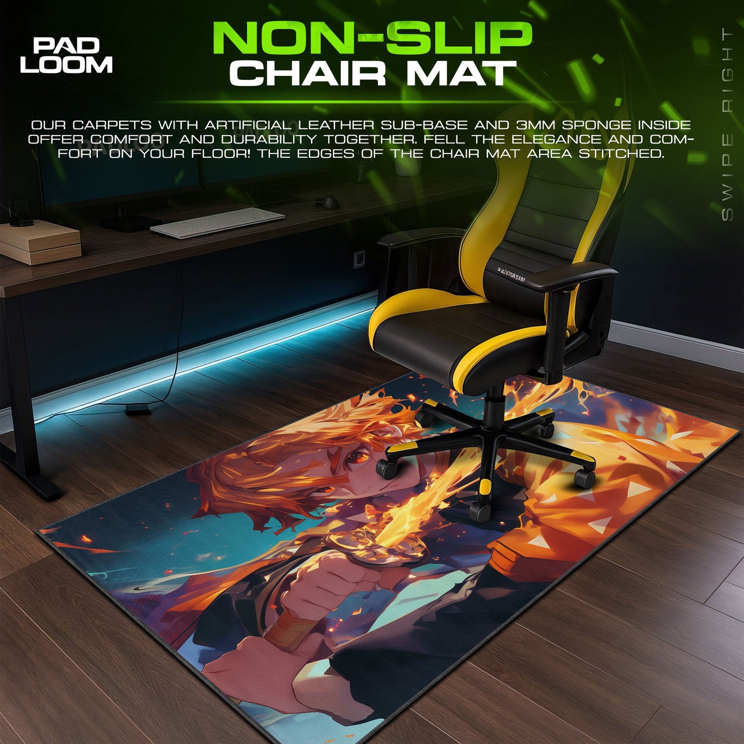 Demon Slayer Zenitsu Flame Strike Mouse Pad, Anime Desk Mat Padloom