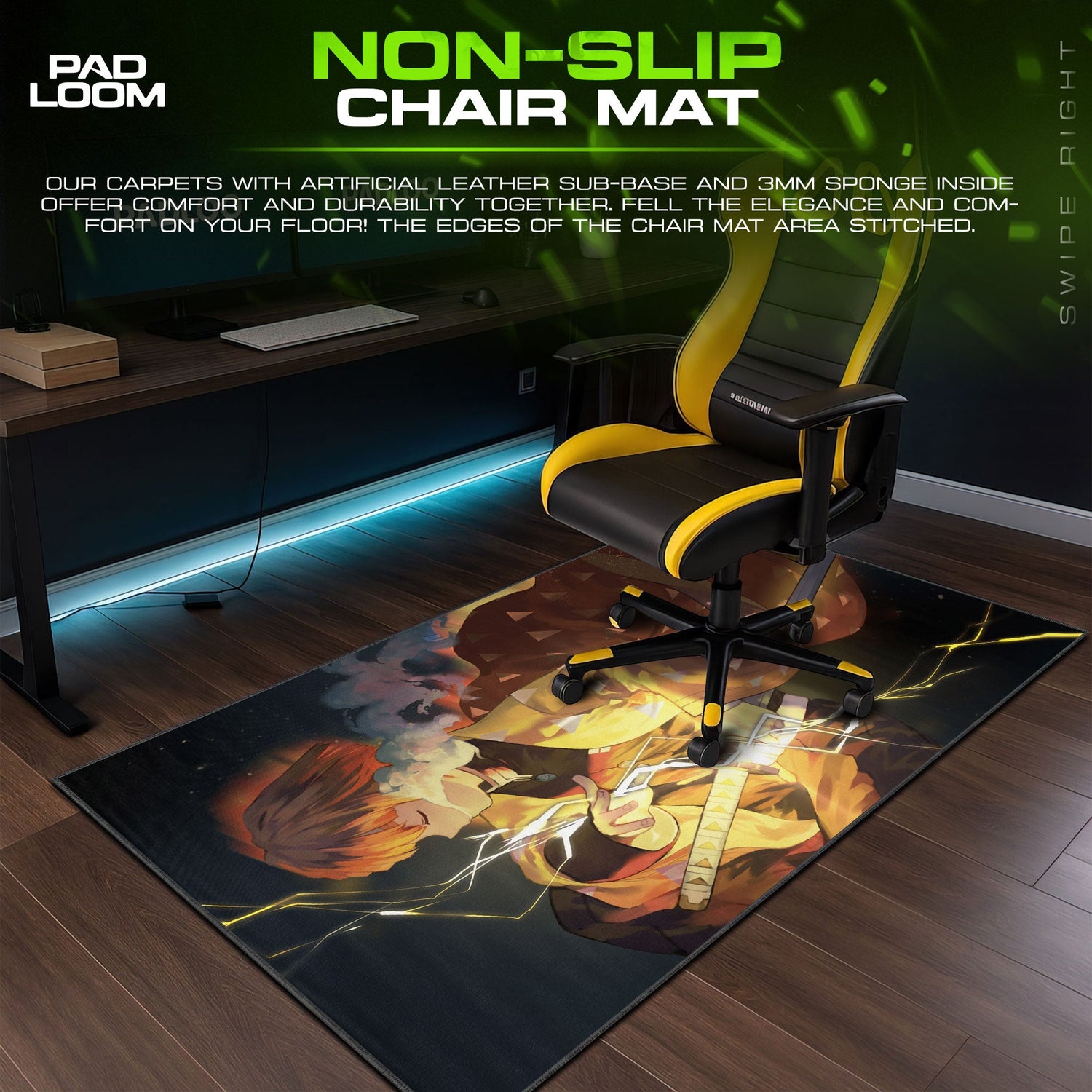 Demon Slayer Zenitsu Lightning Slash Mouse Pad, Anime Gaming Desk Mat Padloom