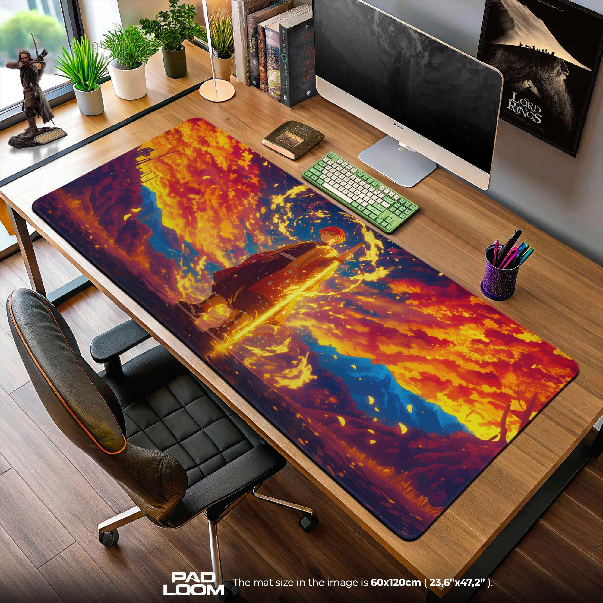 Demon Slayer Zenitsu Sunset Inferno Mouse Pad – Anime Gaming Desk Mat