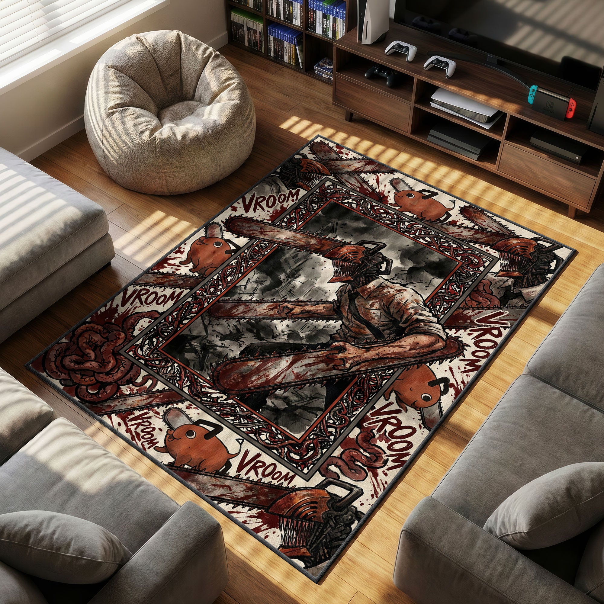 Denji Chainsaw themed area rug for home decor fans
