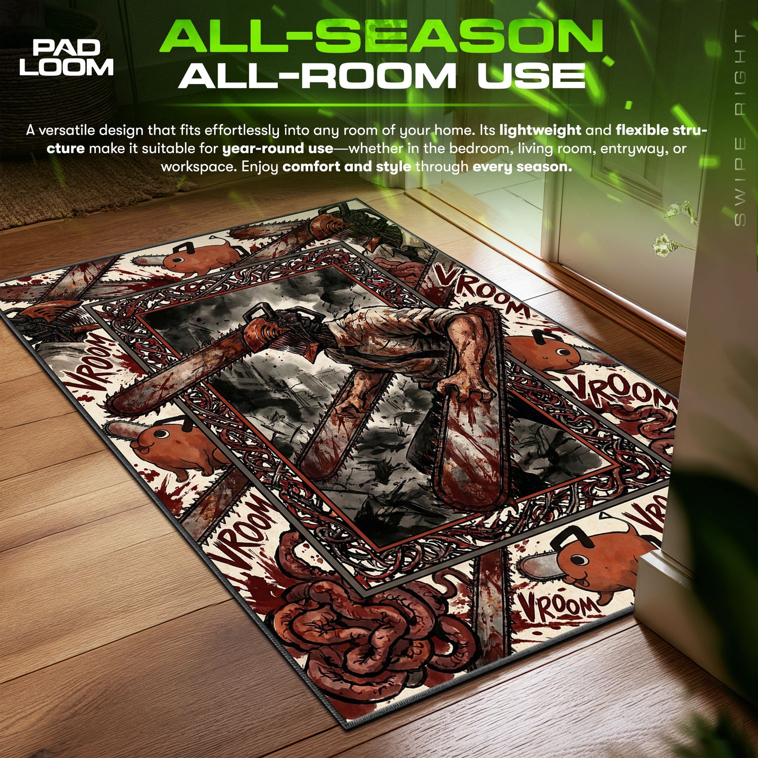 Denji Chainsaw Vroom Battle Chainsaw Man Chair fan rug — premium quality print