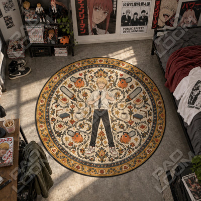 Denji Grinning Round Rug - Chainsaw Man Chair Mat