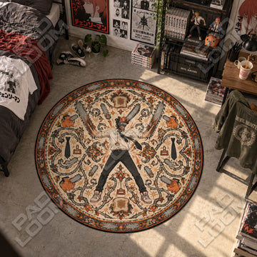 Denji Outstretched Chainsaw Man round rug on a bedroom floor - Chainsaw Man chair mat