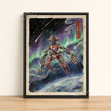 Deoxys Aurora Pokemon poster - framed canvas wall art in a black frame