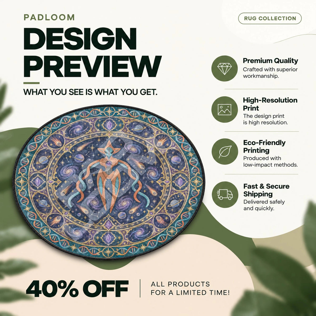 Deoxys Galaxy Pokemon round rug full design preview