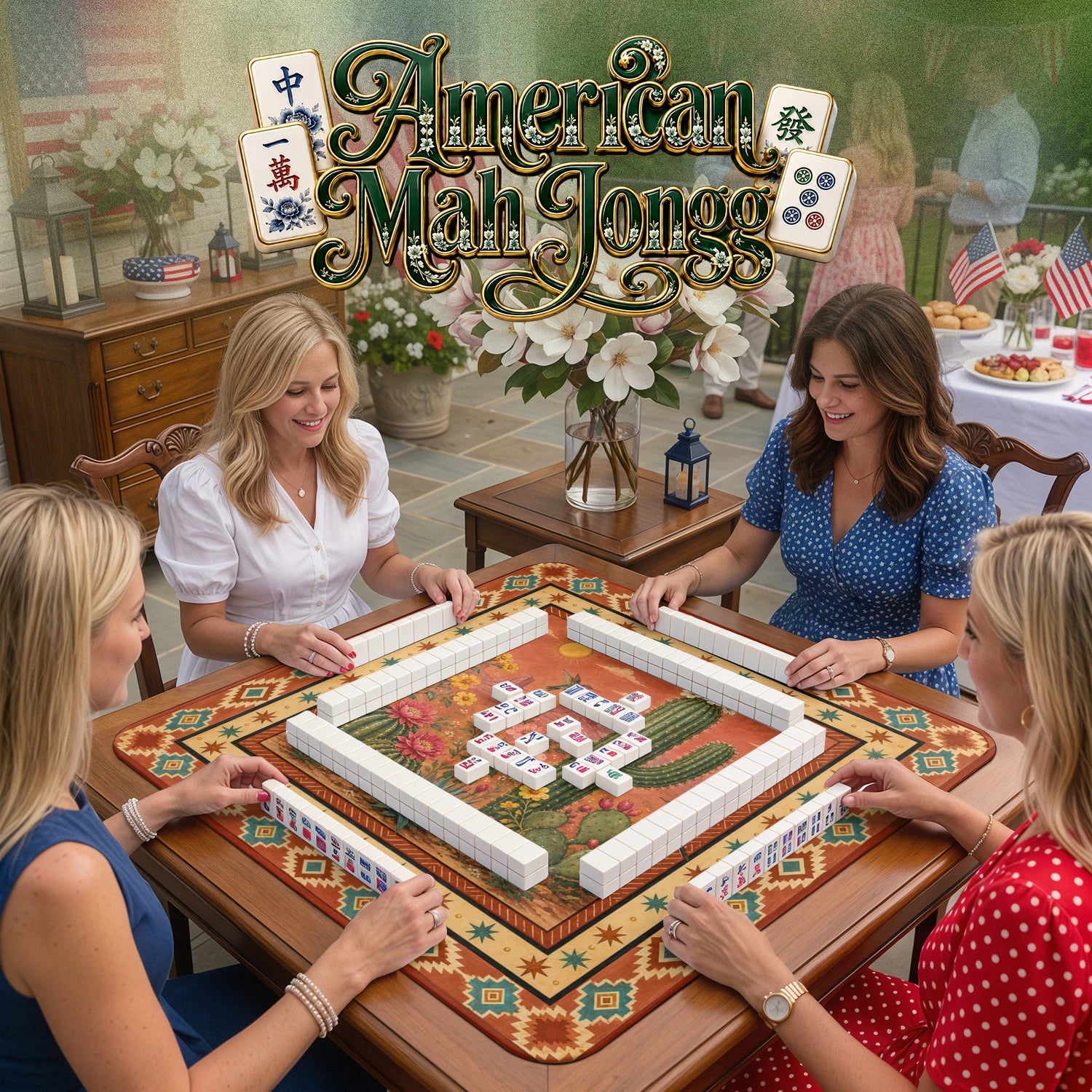 Desert Cactus – non-slip mahjong table mat detail