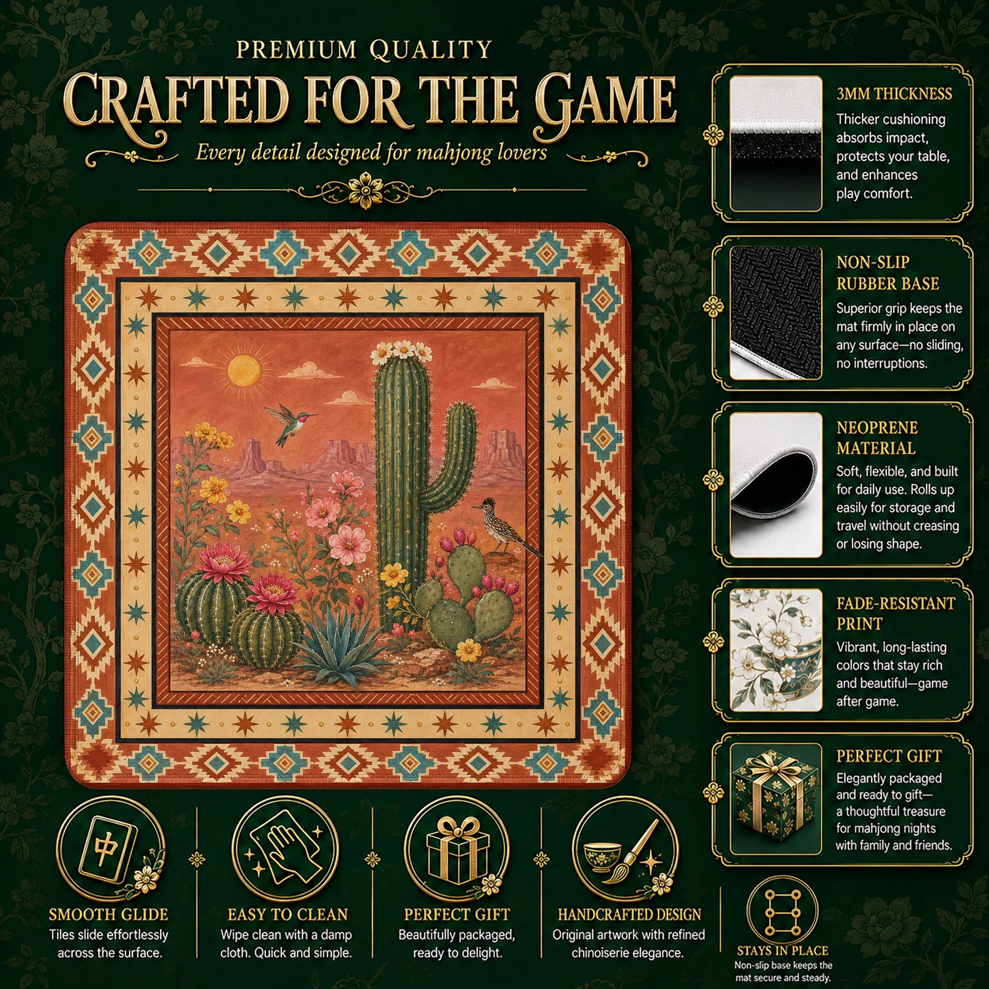 Desert Cactus Mahjong Mat – neoprene mah jongg table mat