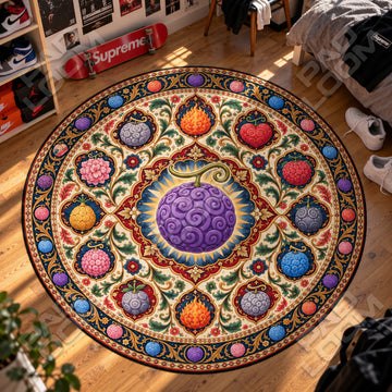Devil Fruit Medallion One Piece round rug on a bedroom floor - One Piece chair mat
