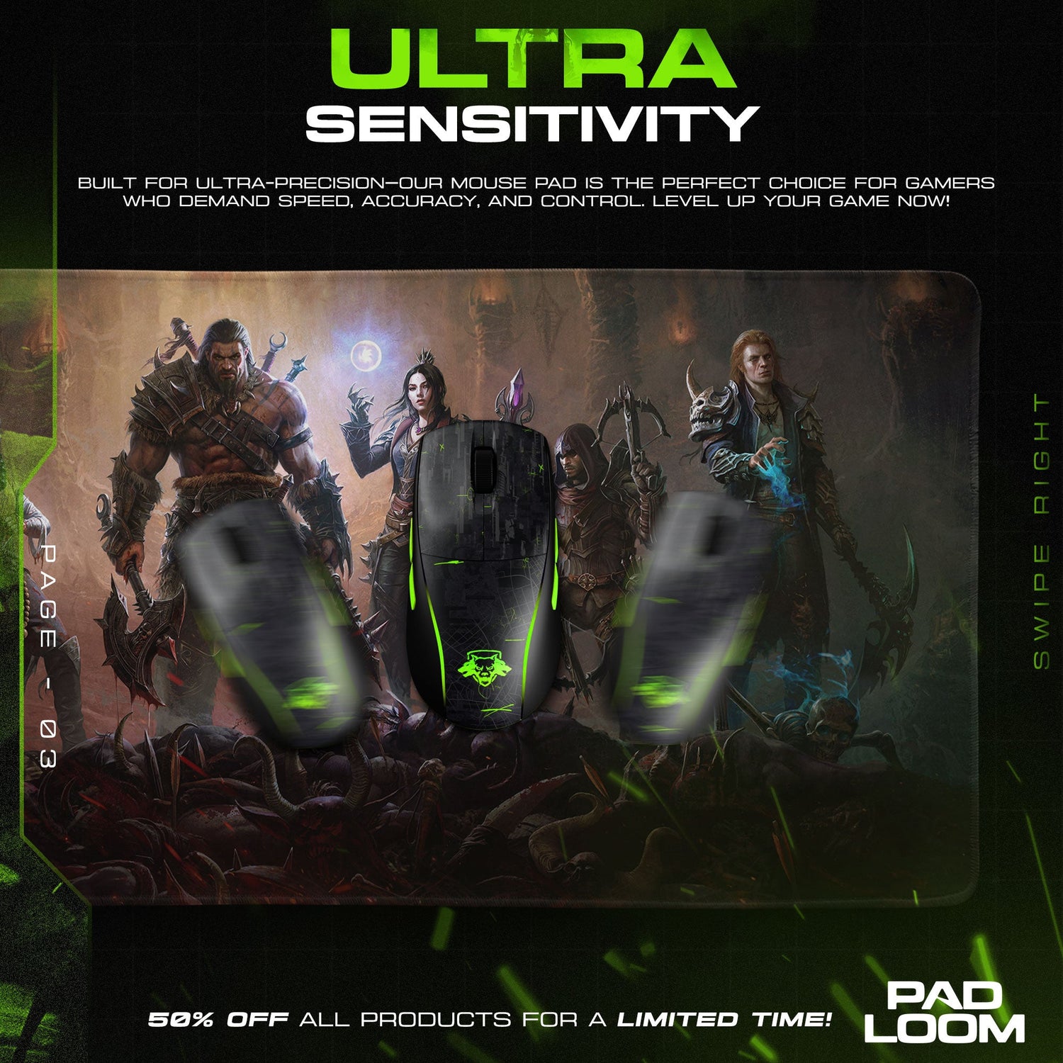 Diablo Mouse Pad, Heroes of Sanctuary Gamer Desk Mat Padloom