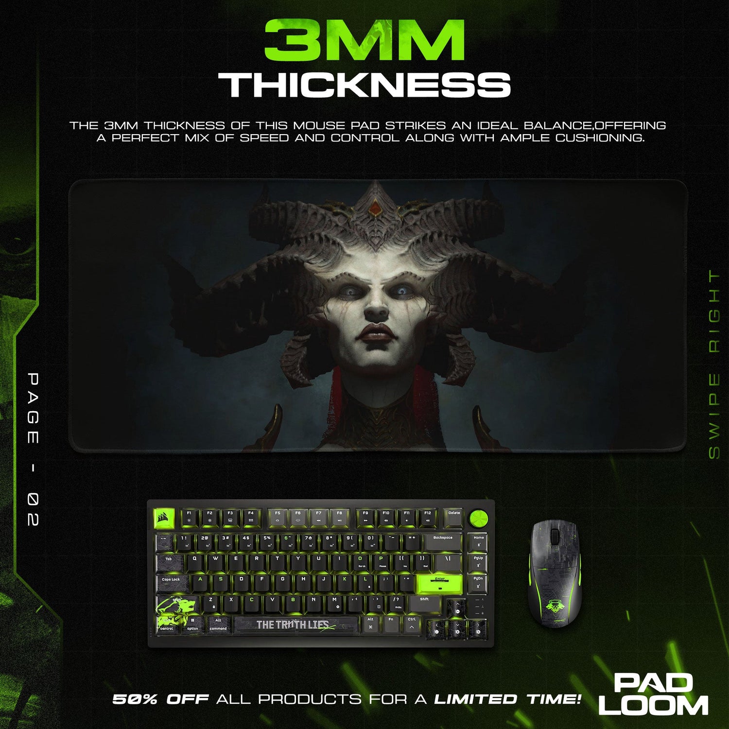 Diablo Mouse Pad, Lilith Dark Queen Gamer Desk Mat Padloom