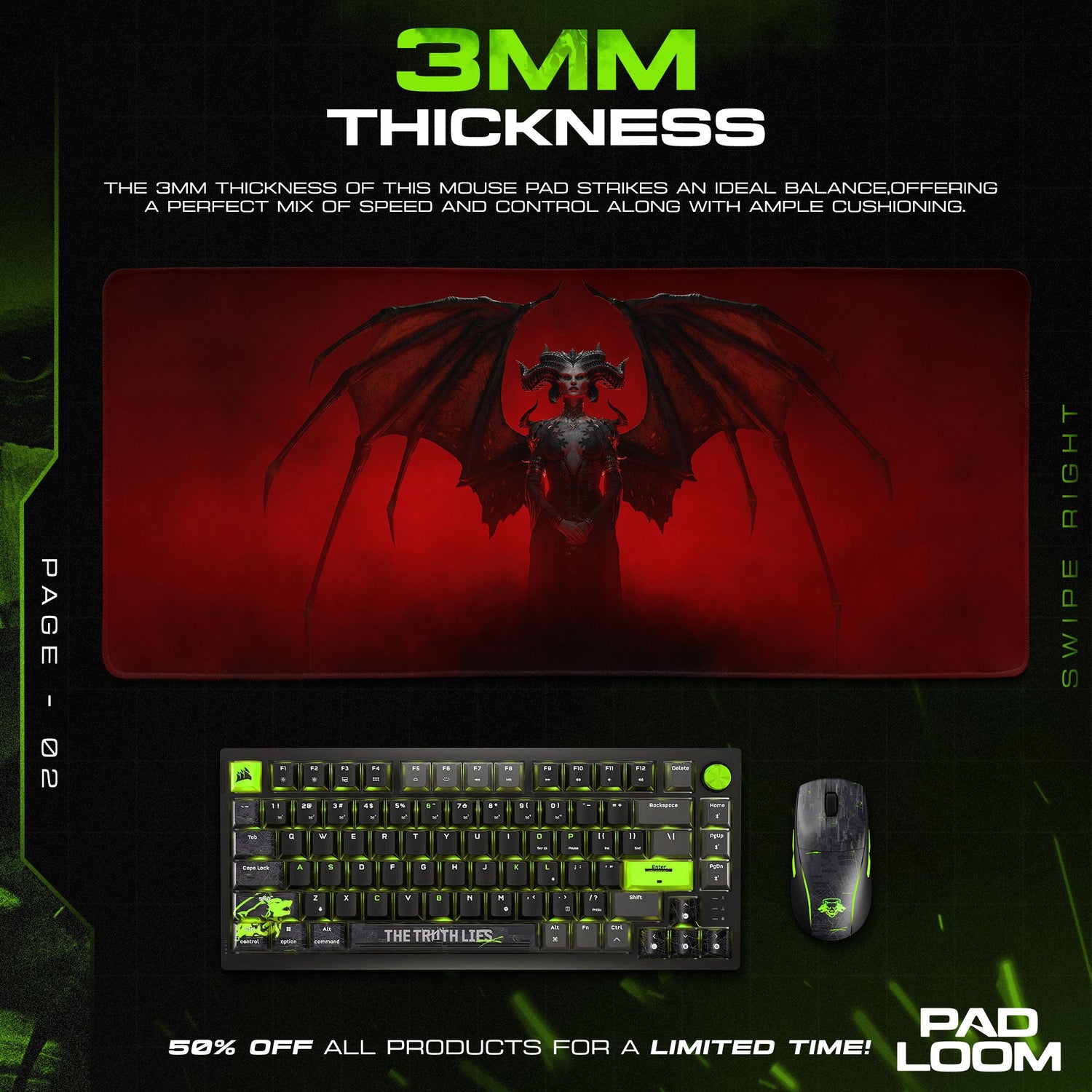 Diablo Mouse Pad, Lilith Wings Gamer Desk Mat Padloom