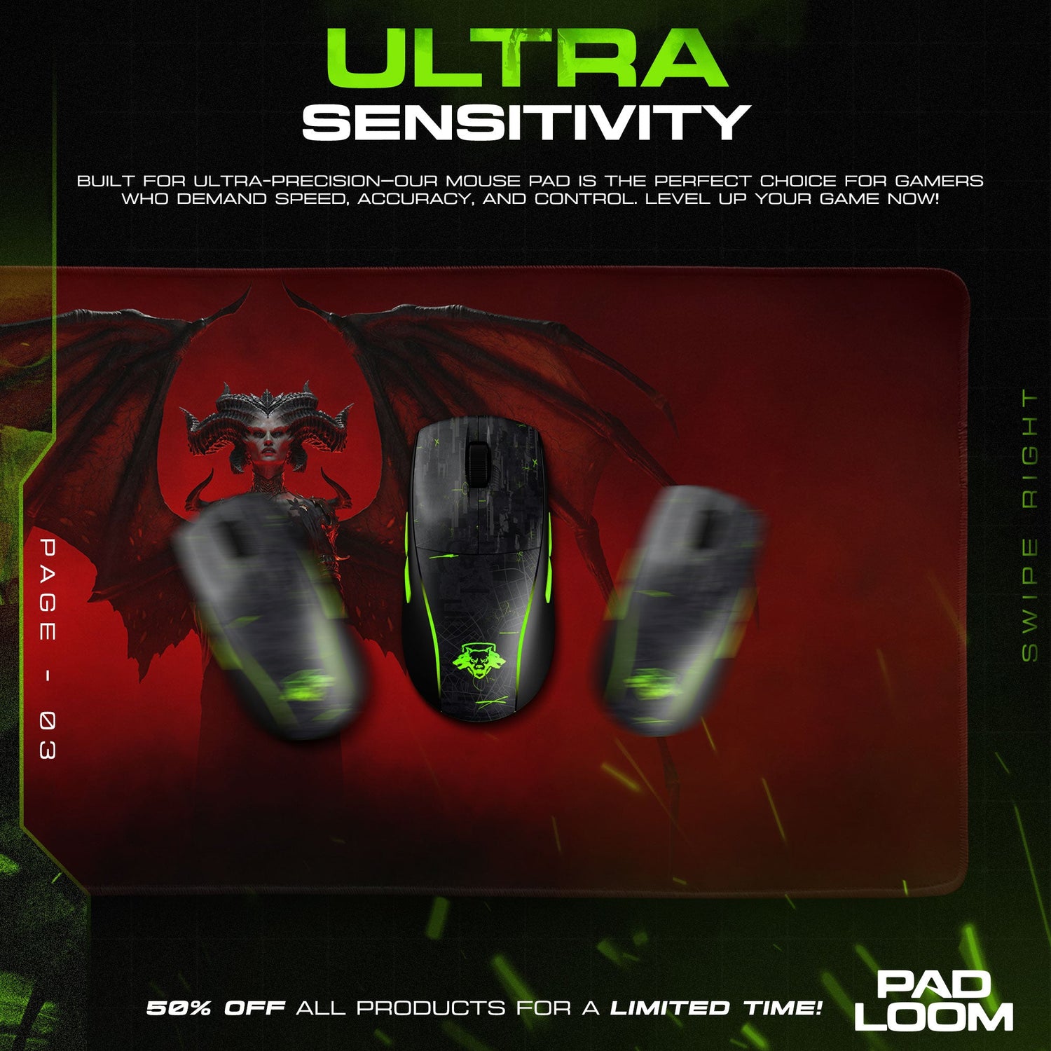 Diablo Mouse Pad, Lilith Wings Gamer Desk Mat Padloom