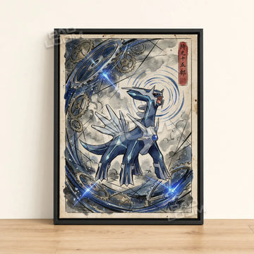 Dialga Clockwork Pokemon poster - framed canvas wall art in a black frame