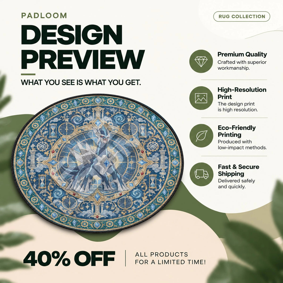Dialga Clockwork Pokemon round rug full design preview