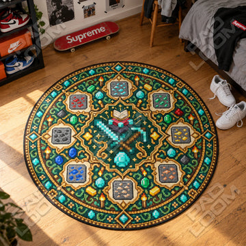 Diamond Ore Medallion Round Rug - Minecraft Chair Mat