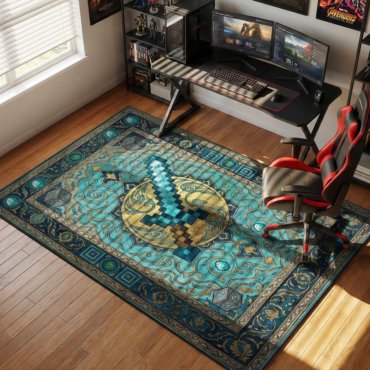 Diamond Rug Designminecraft Diamond Sword Royal Rug - Minecraft Chair Mat | Padloom