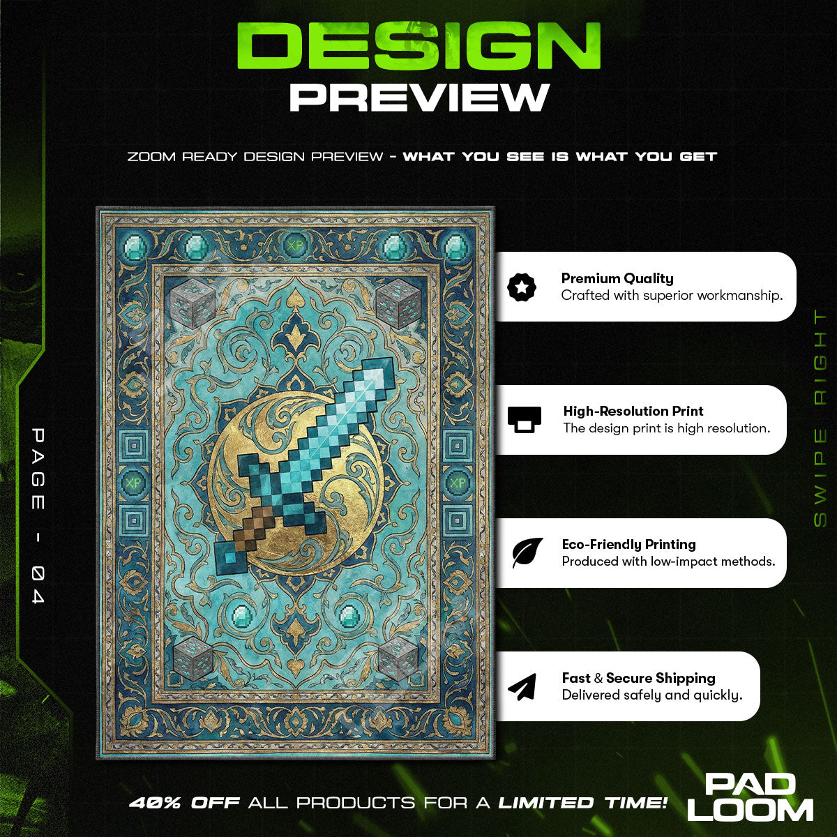 Diamond Rug Designminecraft Diamond Sword Royal Rug - Minecraft Chair Mat | Padloom