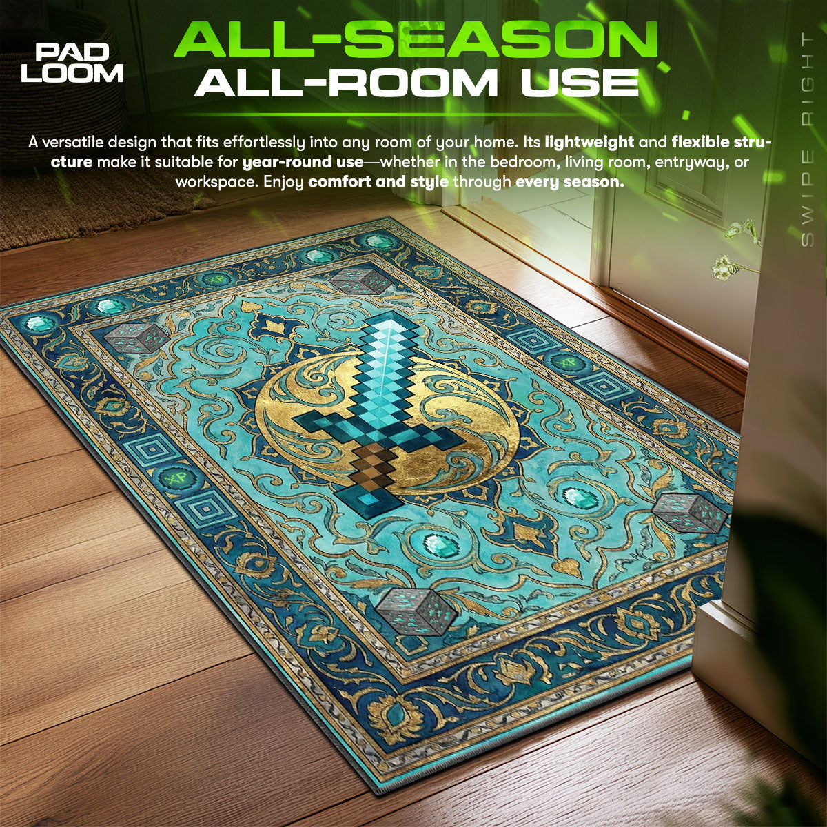 Diamond Rug Designminecraft Diamond Sword Royal Rug - Minecraft Chair Mat | Padloom
