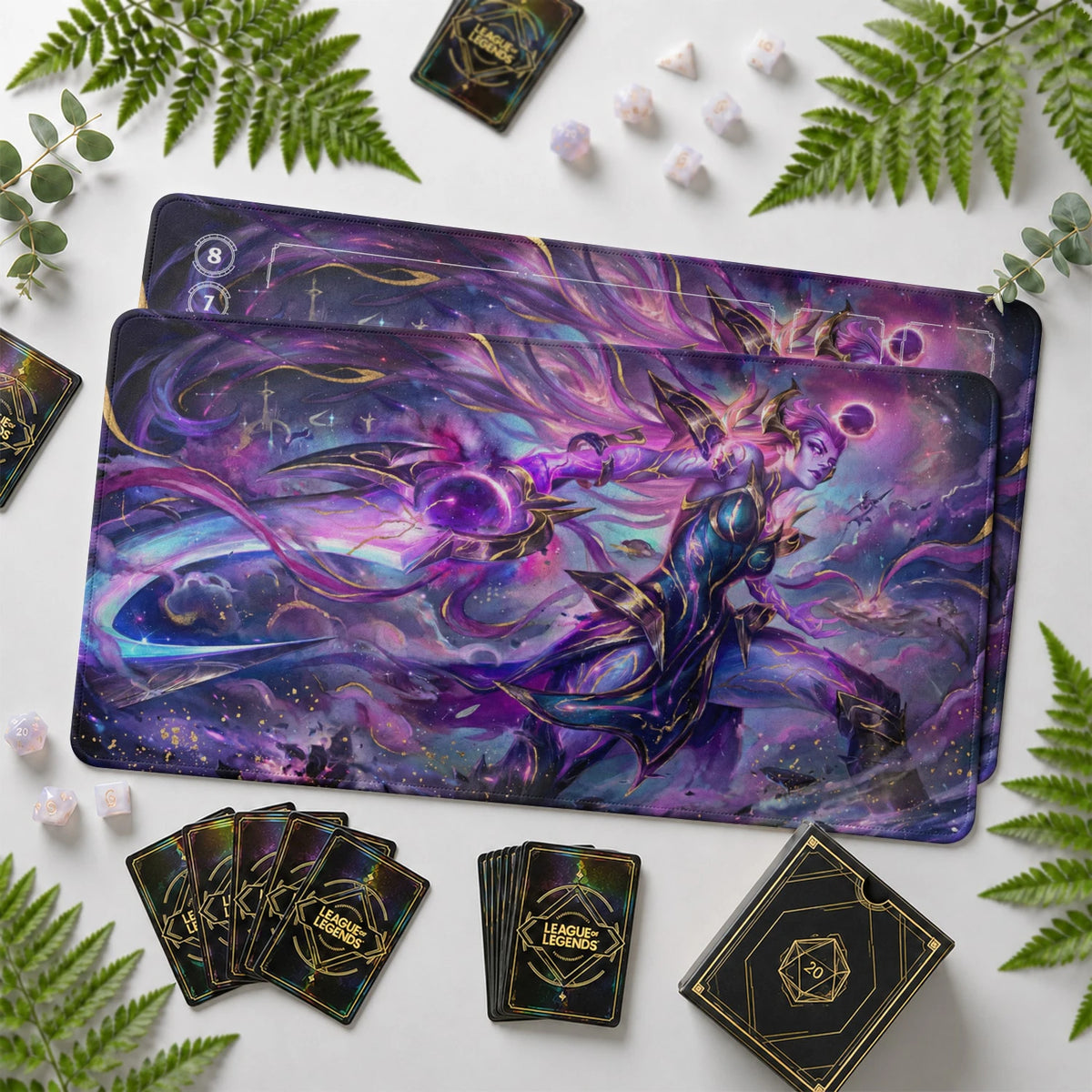 Diana Eclipse Riftbound TCG playmat with card zones and score track – LoL game mat