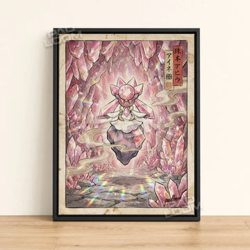Diancie Prism Pokemon poster - framed canvas wall art in a black frame