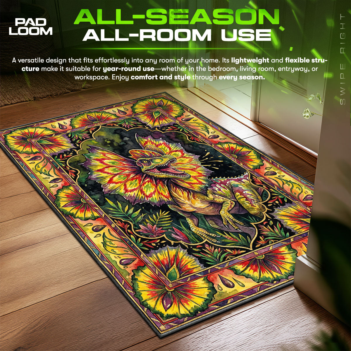 Dilophosaurus Venom Spit Jurassic Park Room fan rug — premium quality print