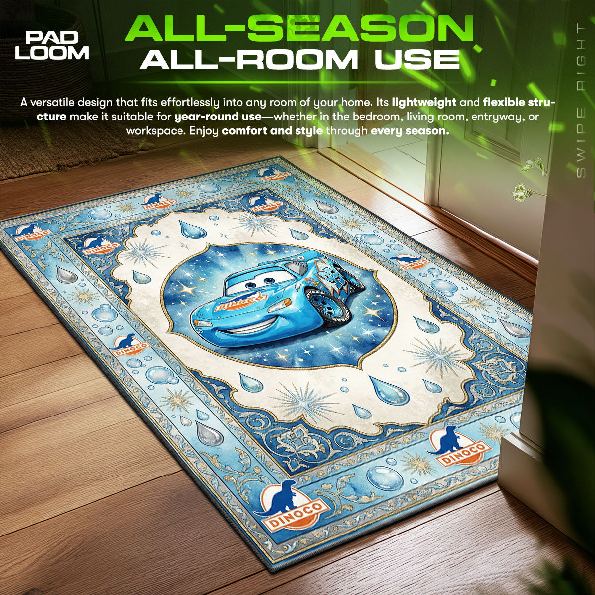 Detailed close-up of Dinoco rug pattern