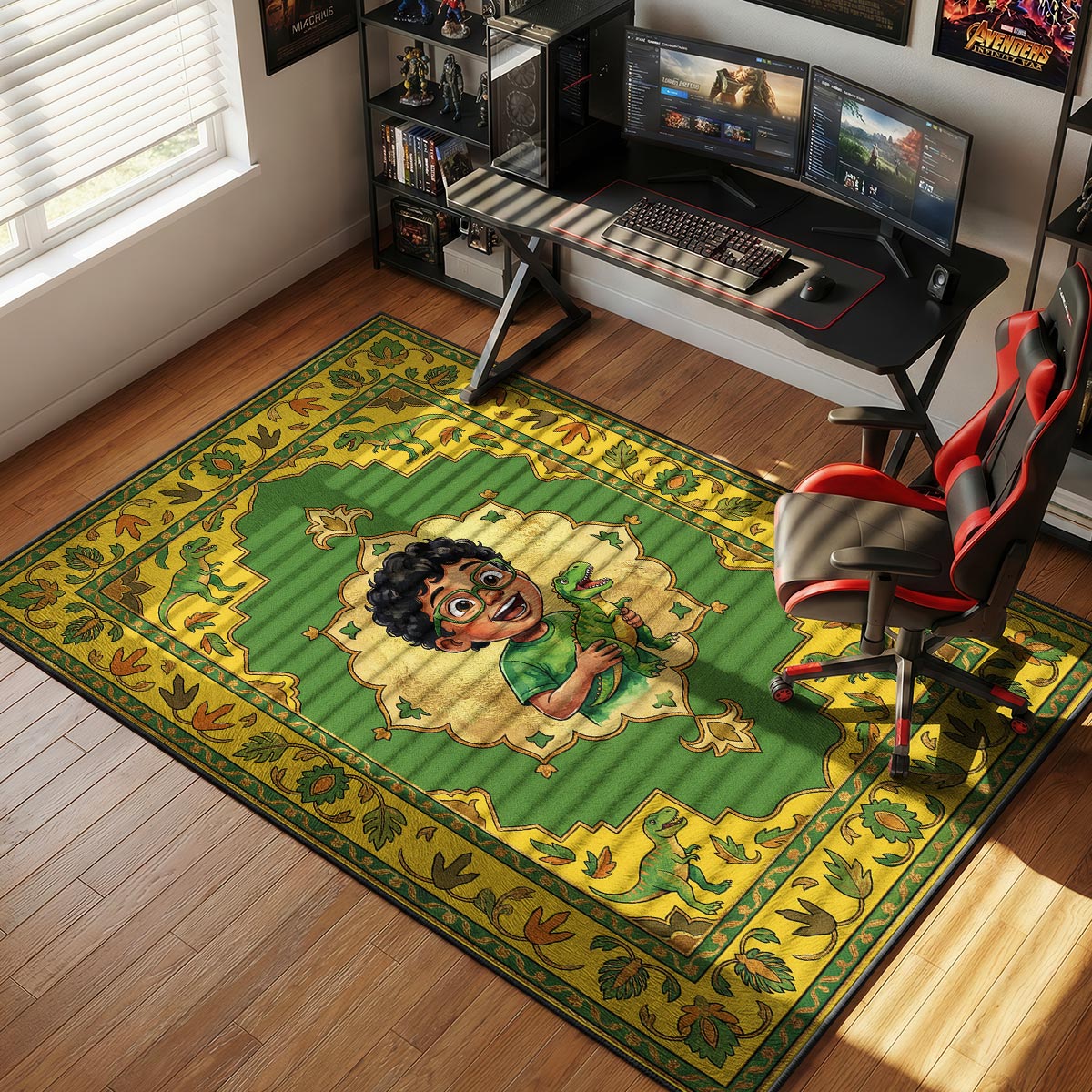 Dinosaur Adventure Green Kids Room Floor rug — main product view