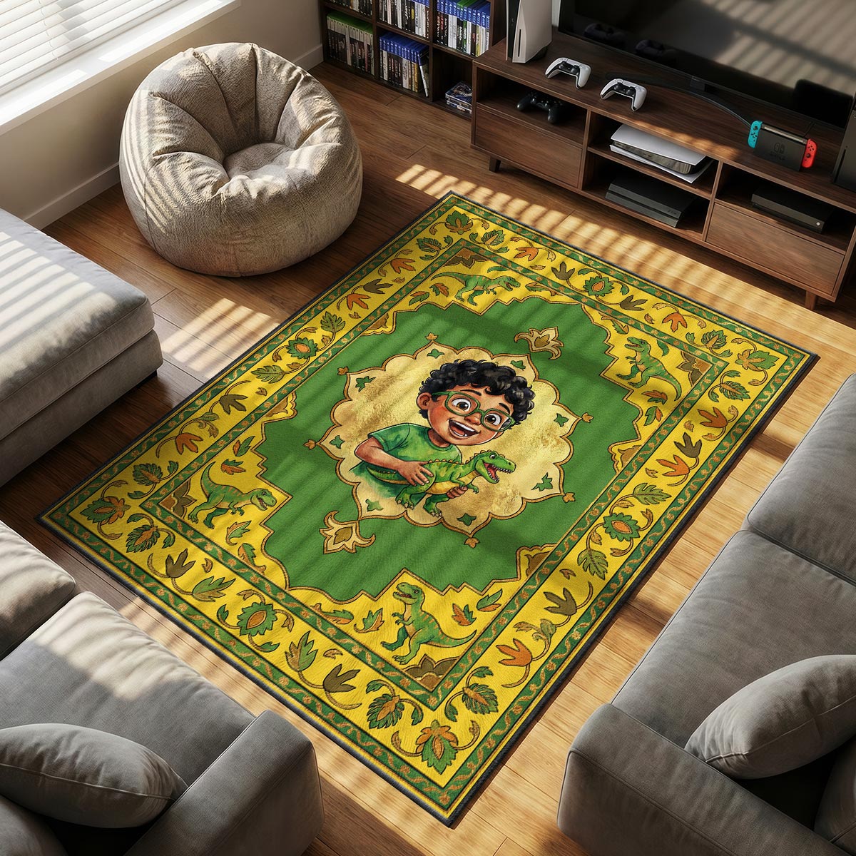 Dinosaur Adventure themed area rug for home decor fans