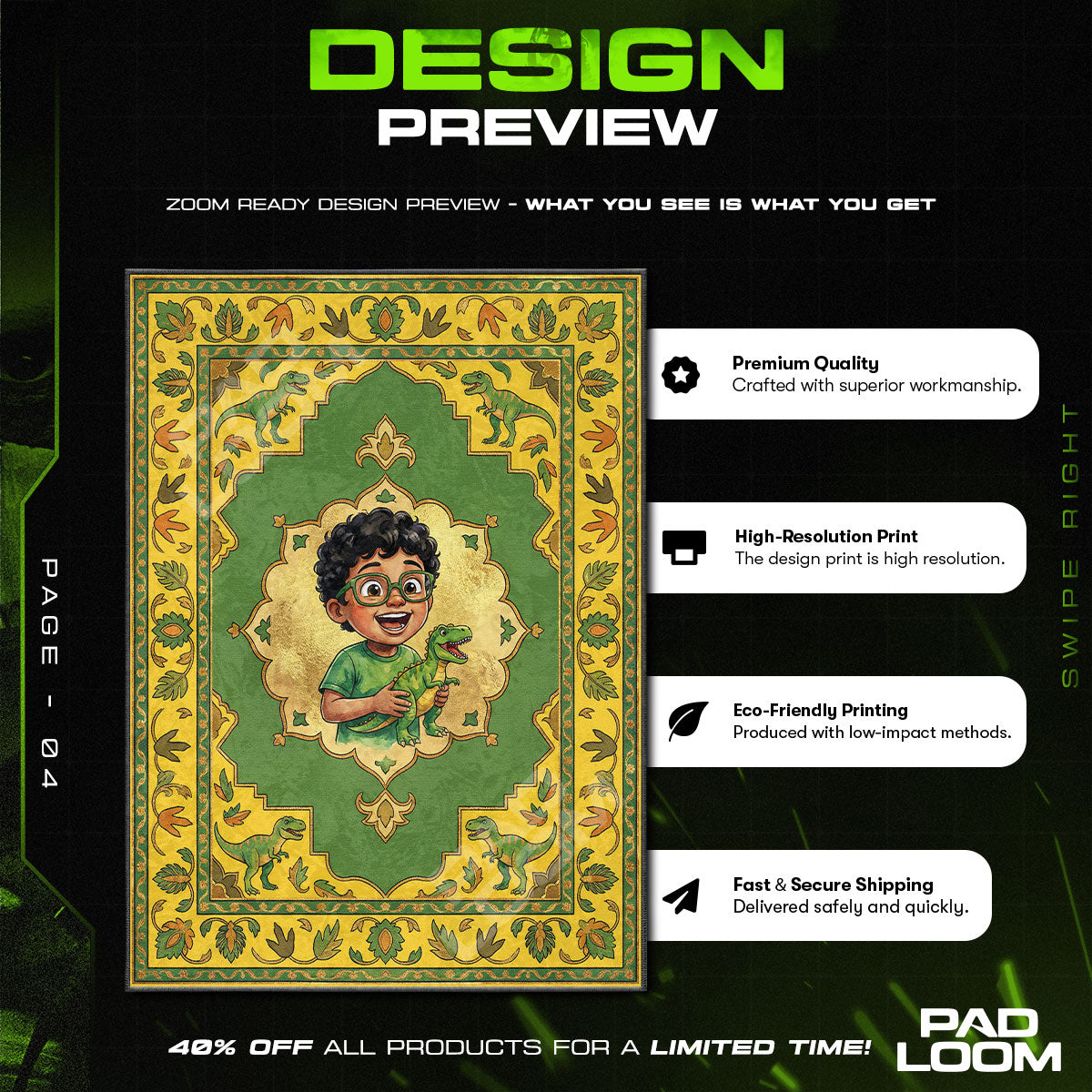 Floor character design printed on rug