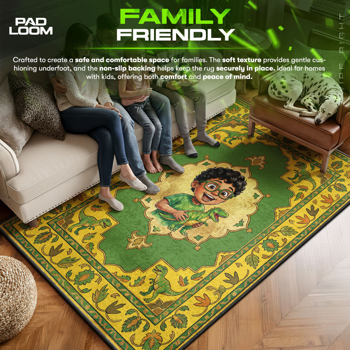 Dinosaur area rug showing full home decor artwork