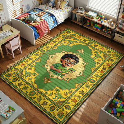 Dinosaur Adventure Green Rug - Kids Room Floor Mat
