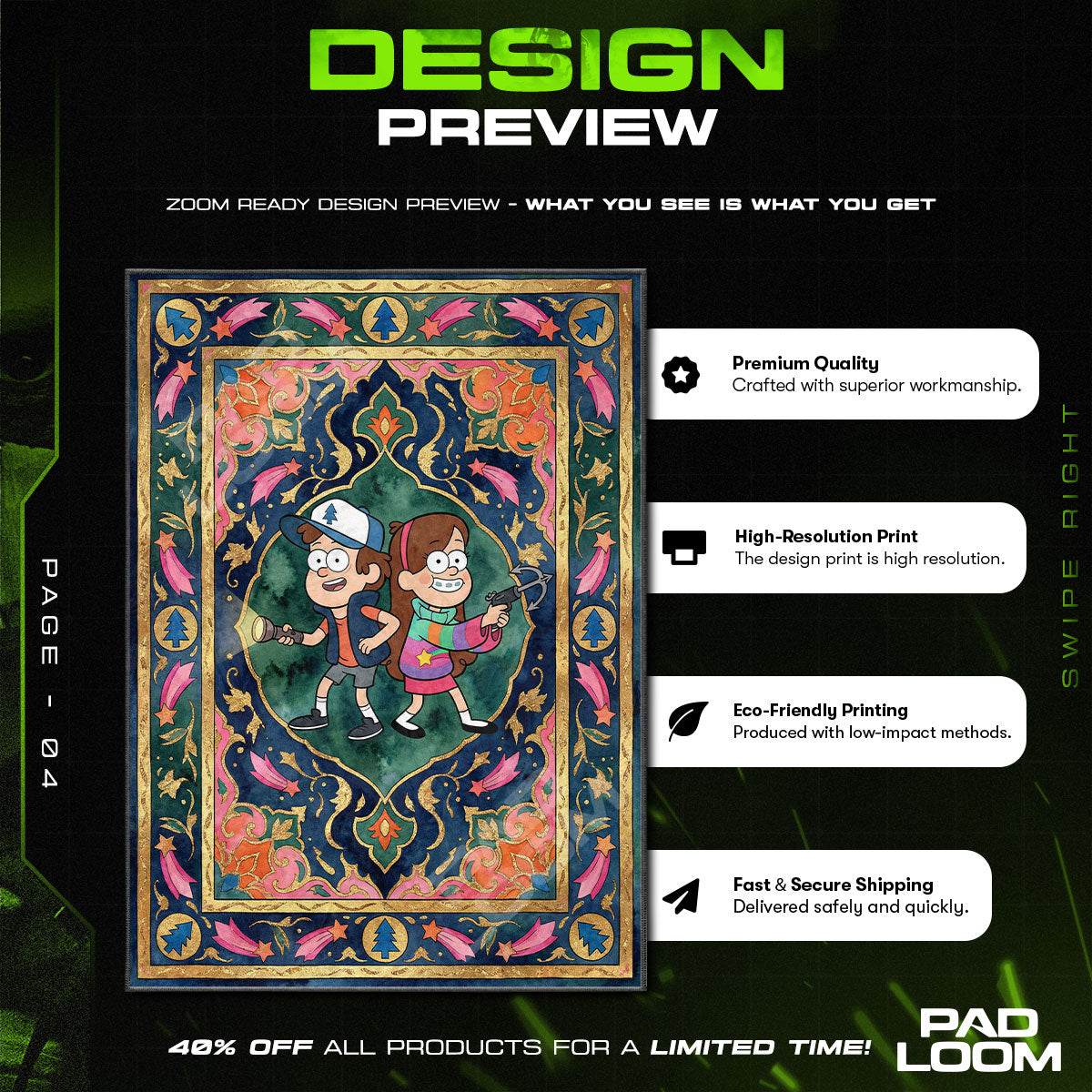 Dipper Mabel themed area rug for home decor fans
