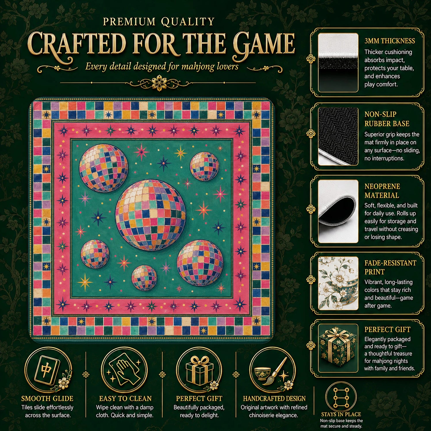 Disco Ball Mahjong Mat - Mah Jongg Table Mat