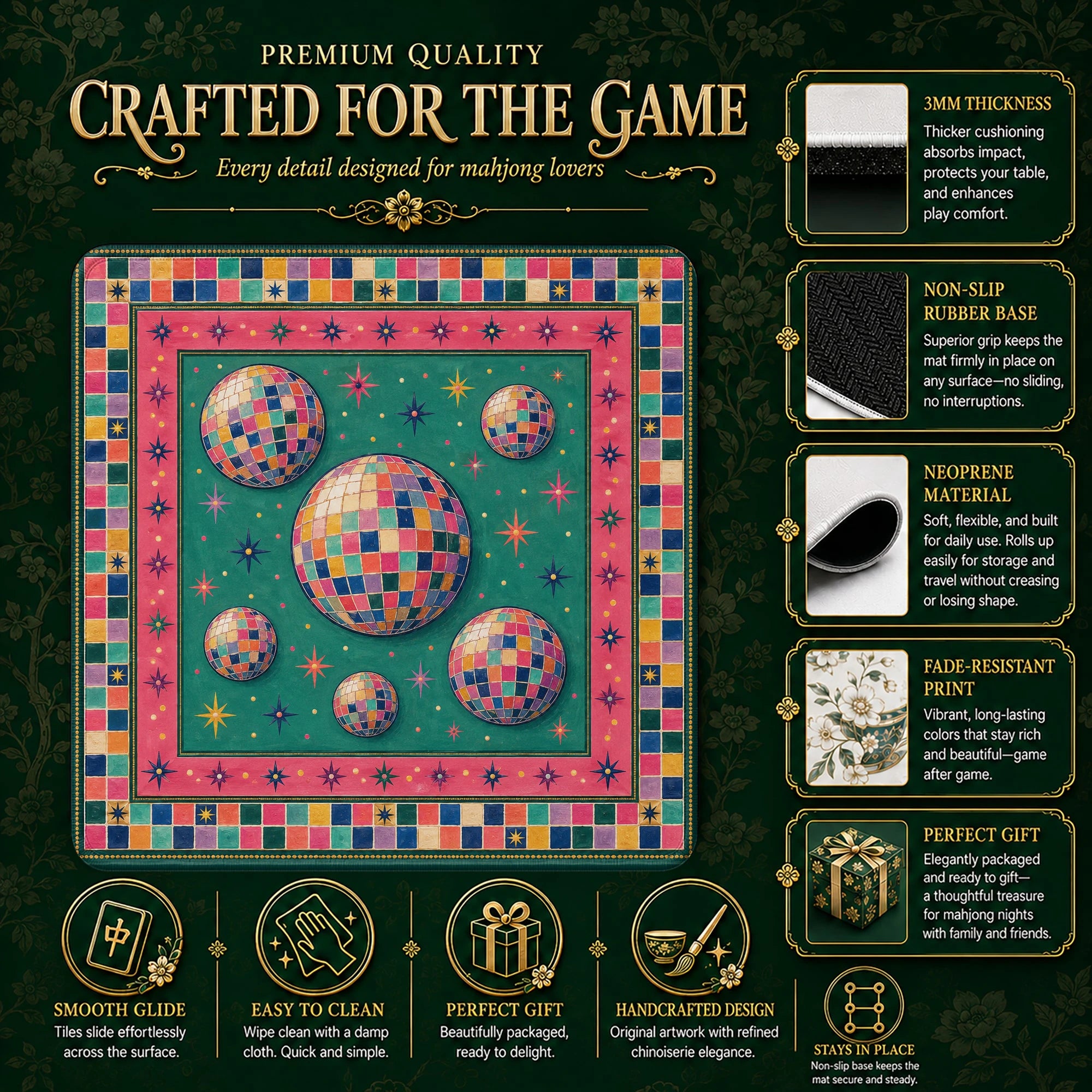 Disco Ball Mahjong Mat - Mah Jongg Table Mat