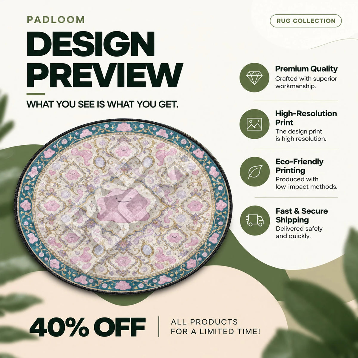Ditto Medallion Pokemon round rug full design preview