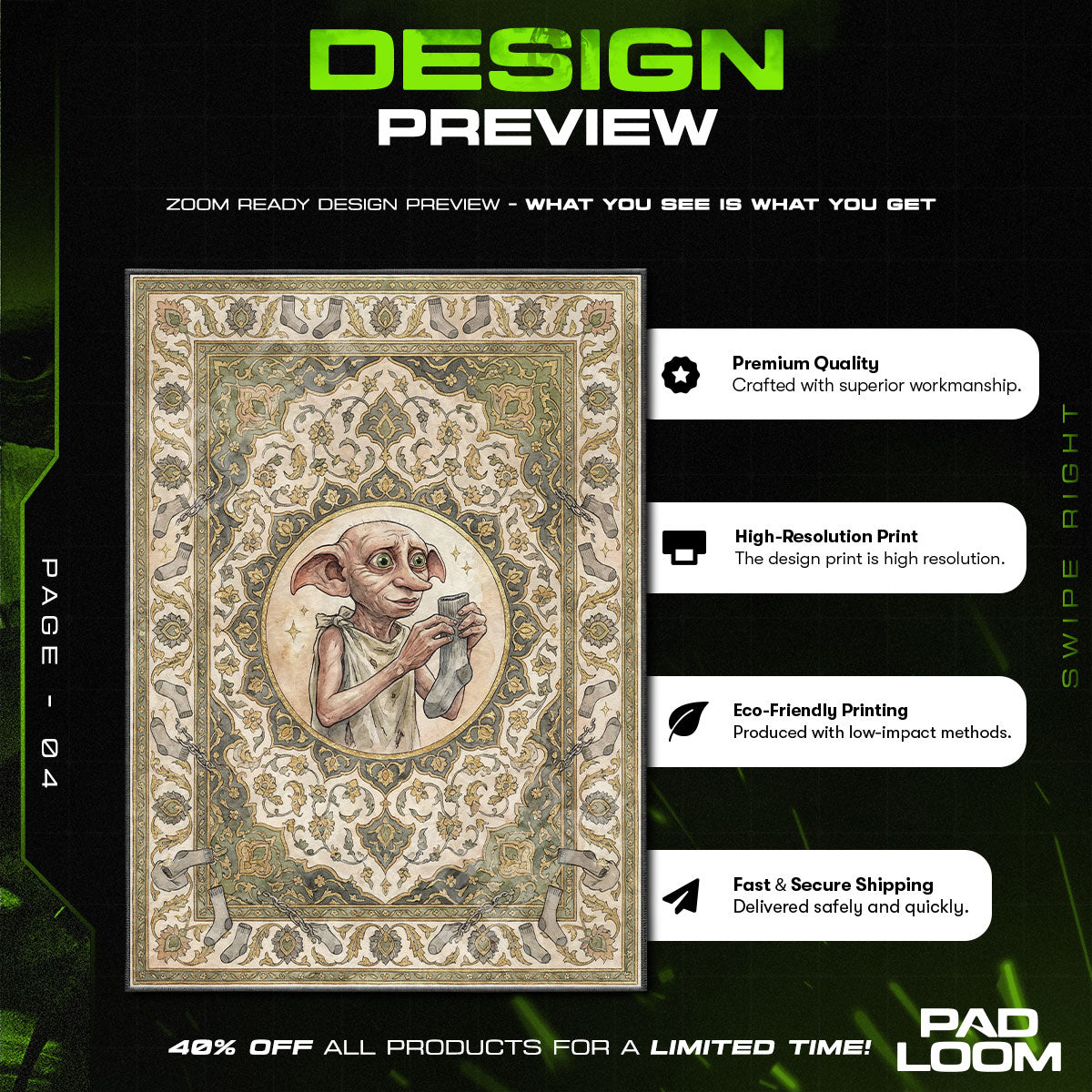 Room character design printed on rug
