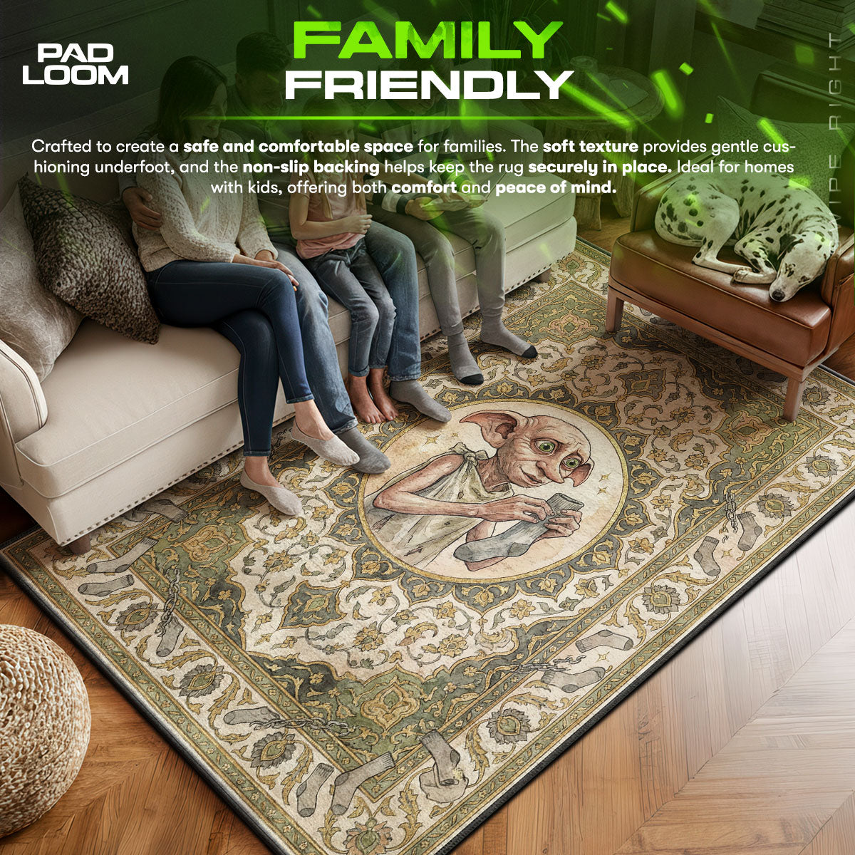 Dobby area rug showing full Vintage artwork