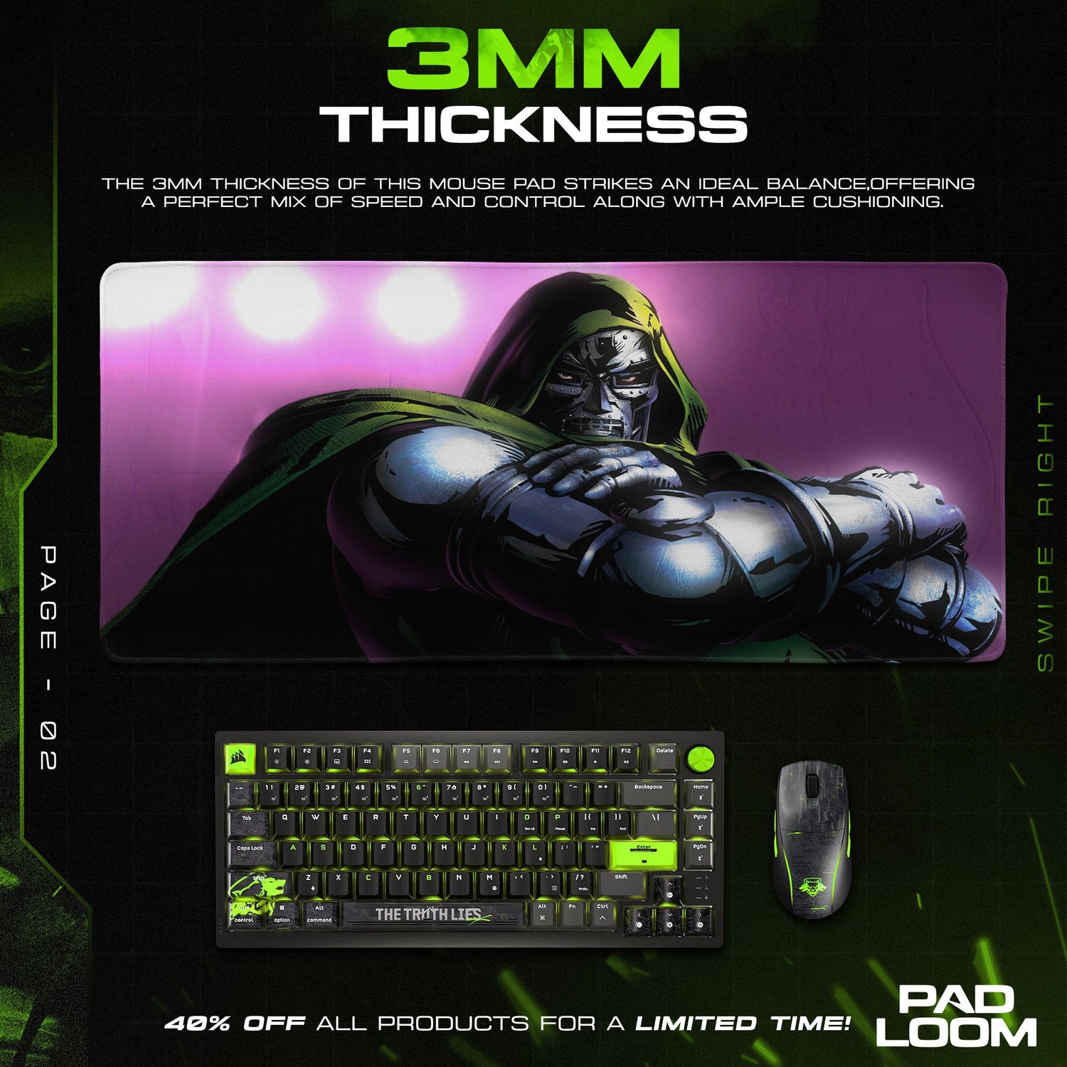 Doctor Doom Power Stance Mouse Pad, Marvel Villain Gaming Desk Mat Padloom