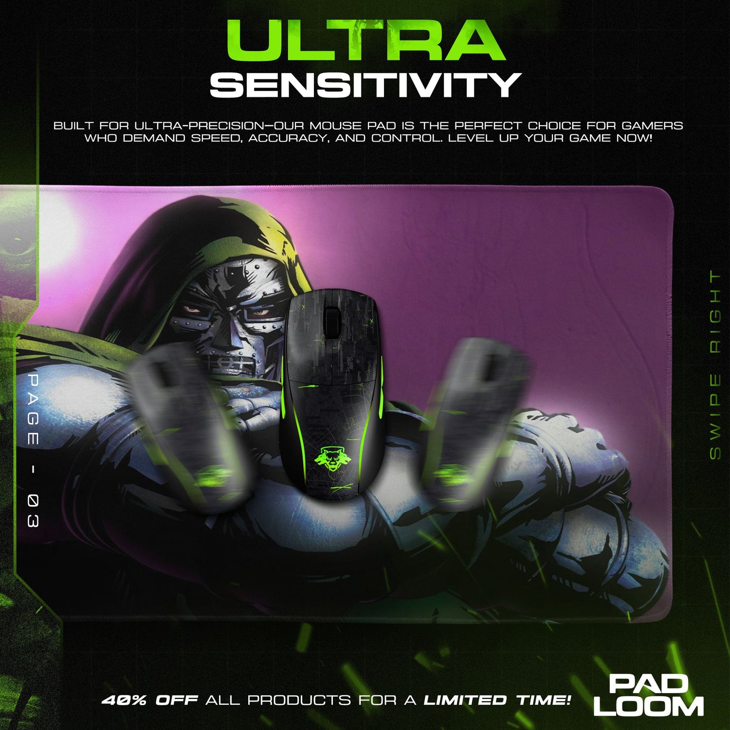 Doctor Doom Power Stance Mouse Pad, Marvel Villain Gaming Desk Mat Padloom