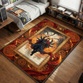 Doctor Strange floating with multiple arms casting orange magical mandalas in an intricate comic book style gaming area rug and floor mat