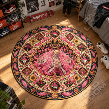 Doflamingo Puppeteer One Piece round rug on a bedroom floor - One Piece chair mat