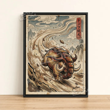 Donphan Charging Pokemon poster - framed canvas wall art in a black frame