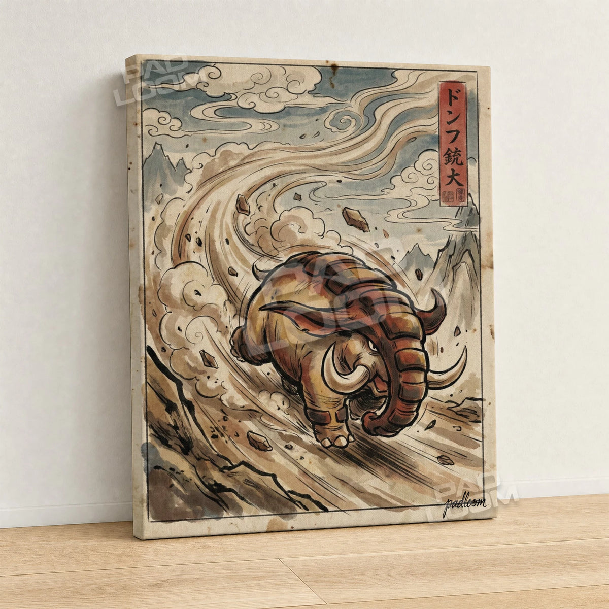 Donphan Charging Pokemon canvas wall art - gallery-wrapped canvas print, side view