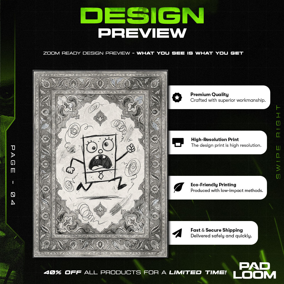 DoodleBob Sketch SpongeBob Cartoon Area rug — main product view