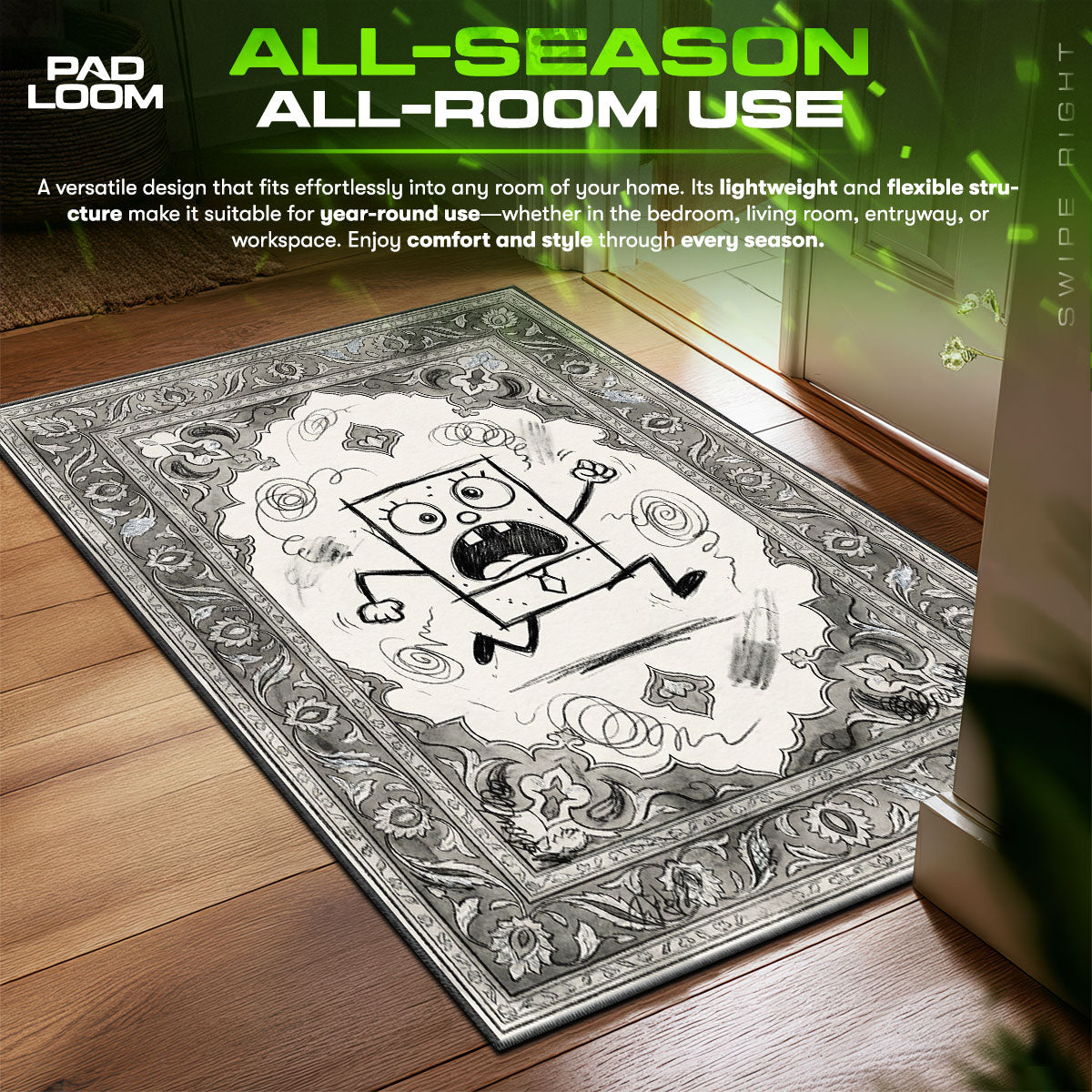 Detailed close-up of DoodleBob rug pattern