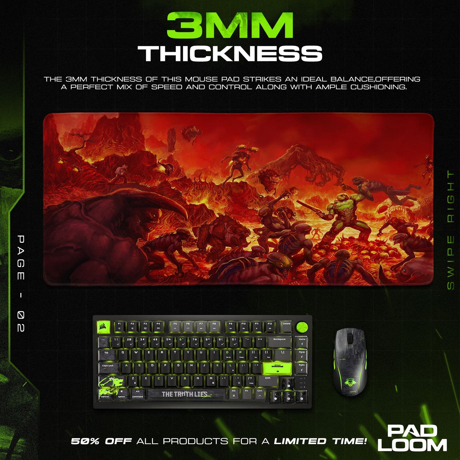 Doom Mouse Pad, Hell Horde Gamer Desk Mat Padloom
