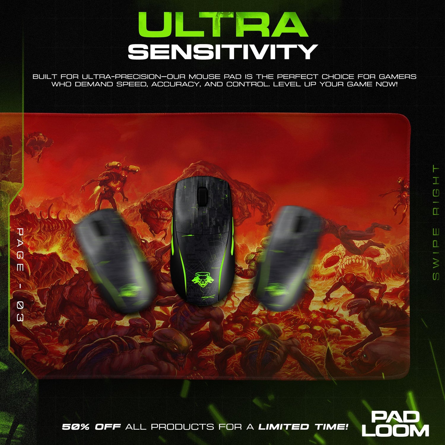 Doom Mouse Pad, Hell Horde Gamer Desk Mat Padloom